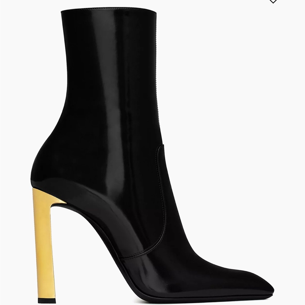 New YSL black booties with gold heel